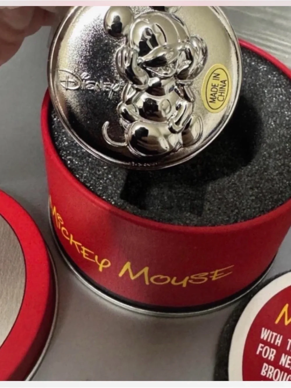 Disney Mickey Mouse Silver Pocket Watch with Red Gift Tin